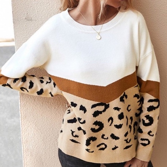 Leopard Print Crew Neck Sweater - Picture 3 of 7